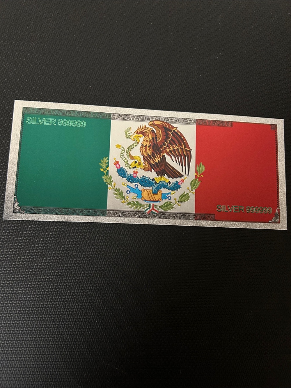 Mexican Flag Silver Collectible Note - Green White Red